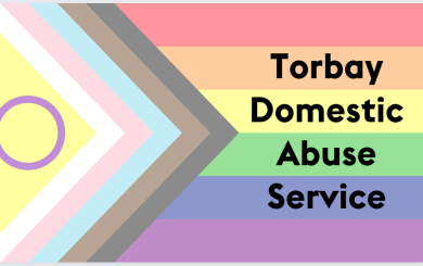 An image of the Pride flag with 'Torbay Domestic Abuse Service' overlaid